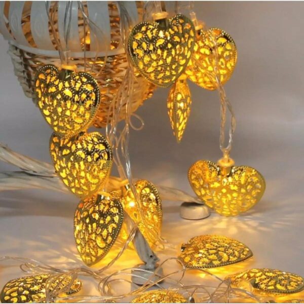 Metal Heart-Shaped Golden Fairy Lights – Romantic LED String Lights for Bedroom, Wedding, Party & Home Decor