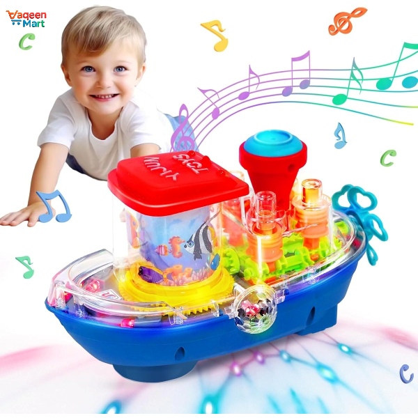 Transparent Gear Ship Toy with Lights & Music – Electric Rotating Ship Toy for Kids