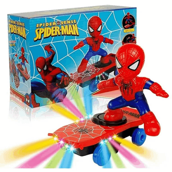 Spiderman Stunt Skateboard with Lights & Music – Battery Operated Kids Trick Skateboard