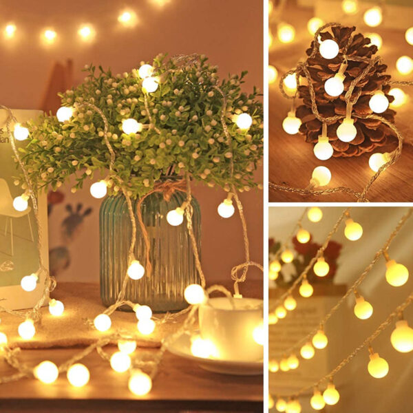 28 LED Ball Shape Snow Ball Fairy Lights – Decorative LED String Lights for Bedroom, Party, Wedding & Home Decor