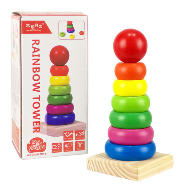 Wooden Rainbow Tower Stacking Educational Toy for Kids – Montessori Learning & Balancing Toy