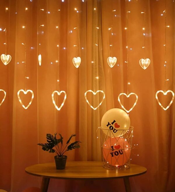 Heart Shape Love LED Curtain Light – 8 Mode Fairy String Lights for Bedroom, Party, Wedding & Home Decor