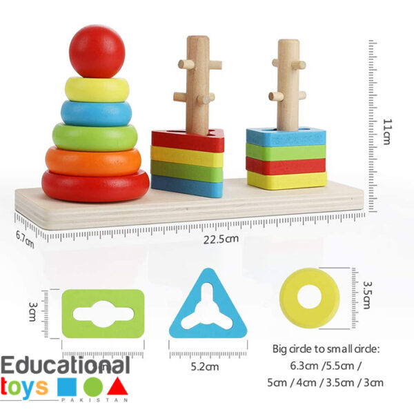Wooden Rainbow Three Column Sorting Tower – Montessori Stacking & Learning Toy for Kids